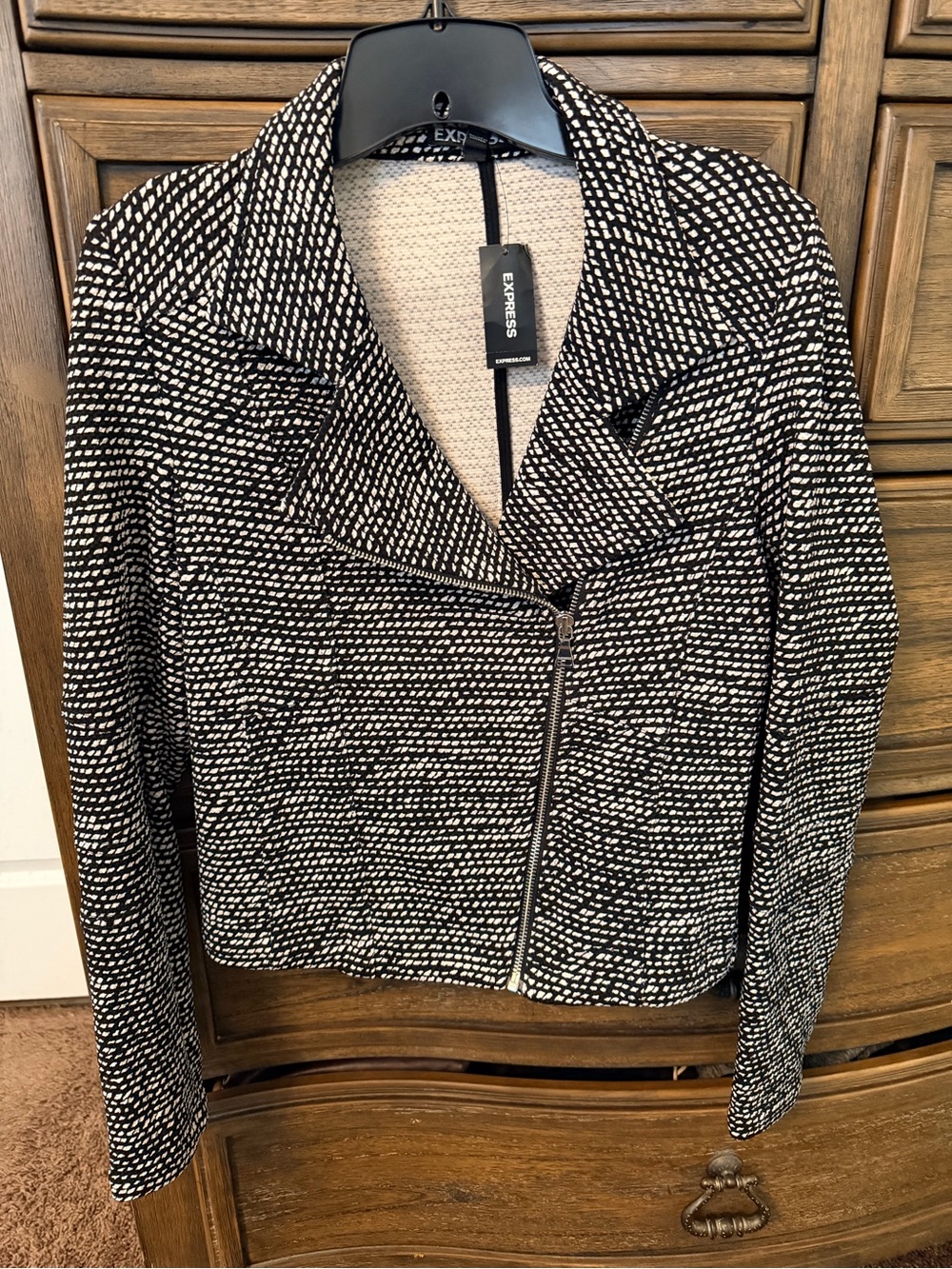 Express Black & White Textured Moto Blazer